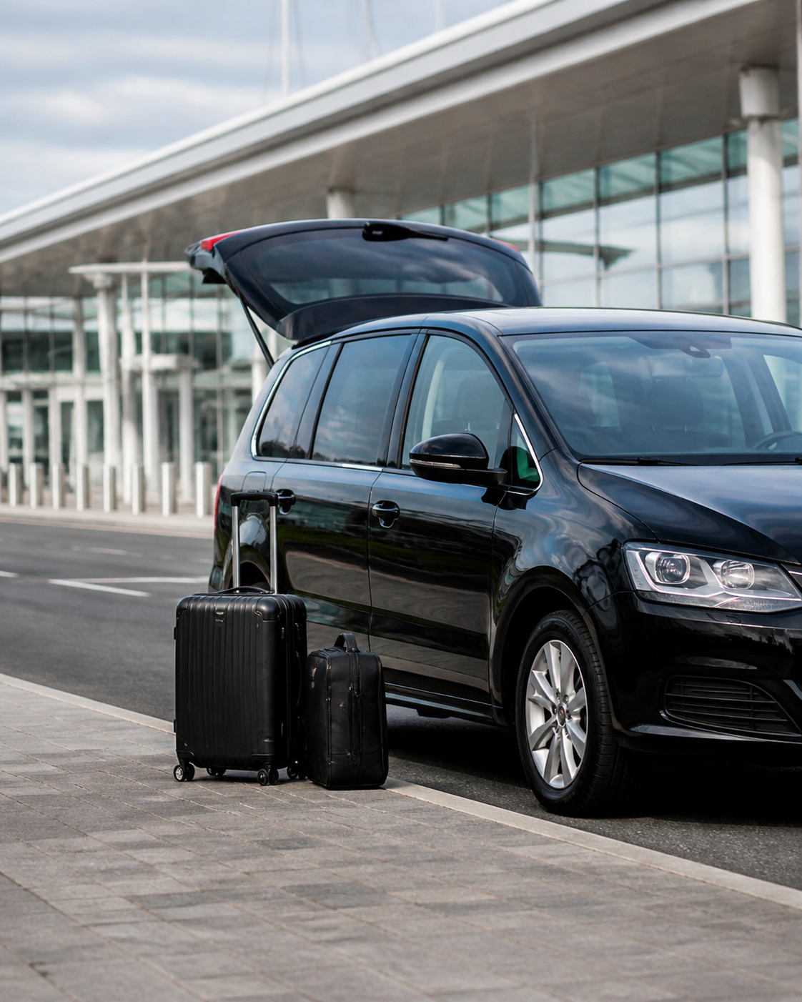 Fastaxi airport transfer vehicle with luggage at terminal